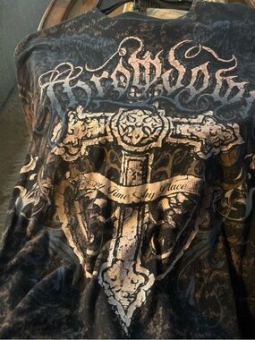 Men's Black Short Sleeve Throwdown tee Vintage Y2K “Anytime Any Place” D